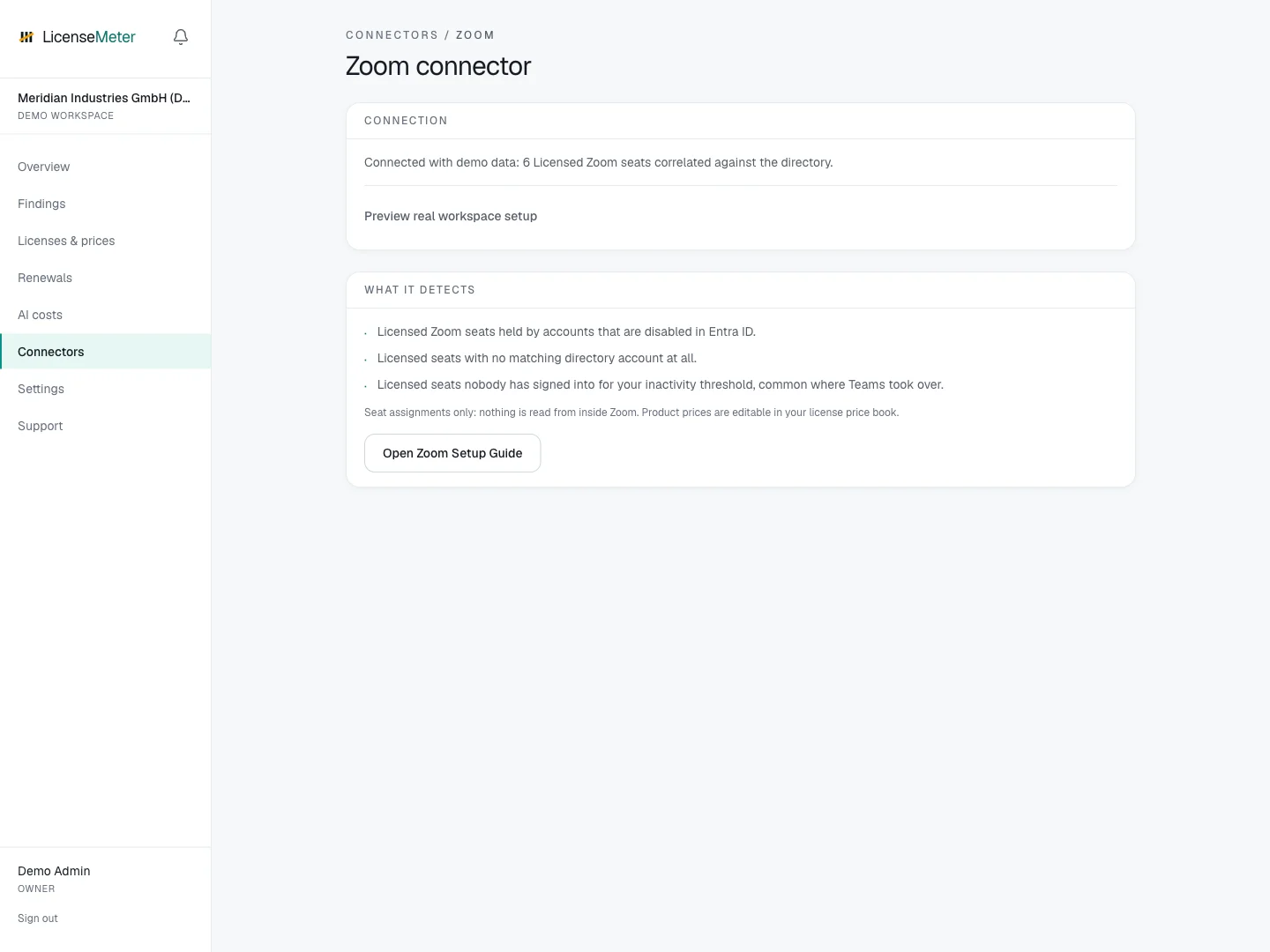 Zoom connector in the LicenseMeter sample workspace